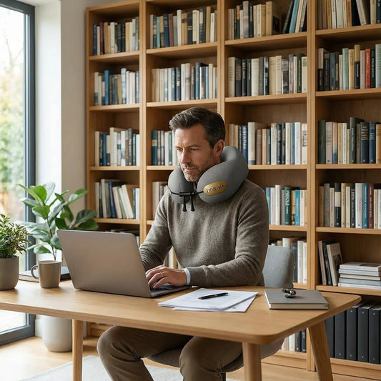 Oreiller cervical DIVENIA gris - Confort ergonomique pour voyages en avion et voiture