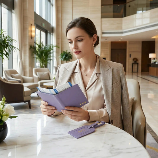 PORTE-PASSEPORT ET ÉTIQUETTE BAGAGE EN CUIR – DIVENIA DIVENIA