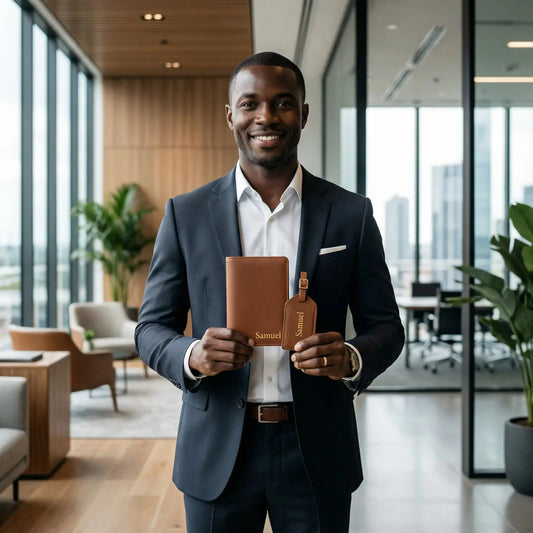 PORTE-PASSEPORT ET ÉTIQUETTE BAGAGE EN CUIR – DIVENIA DIVENIA